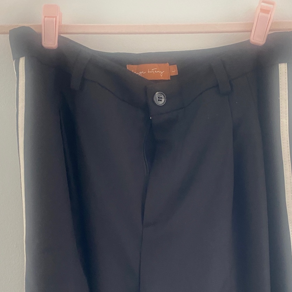 Black Track Pants with White Side Stripes - Picture 4 of 12
